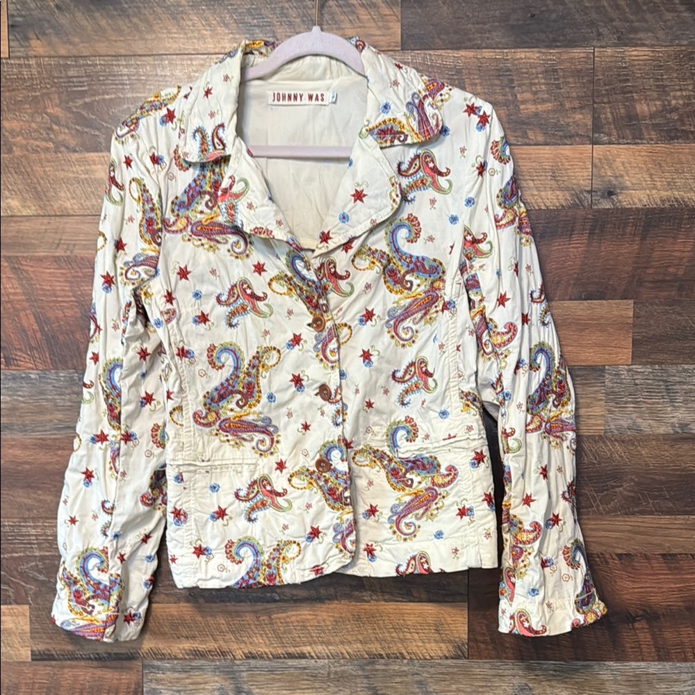 Johnny Was Red and Blue Blazer Floral Pattern